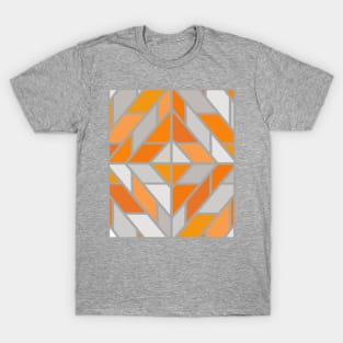 Geometric Pattern Tiles in Grey and Orange T-Shirt